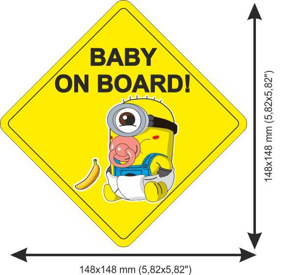 Sticker Baby on Board Minions boy Rhombus
