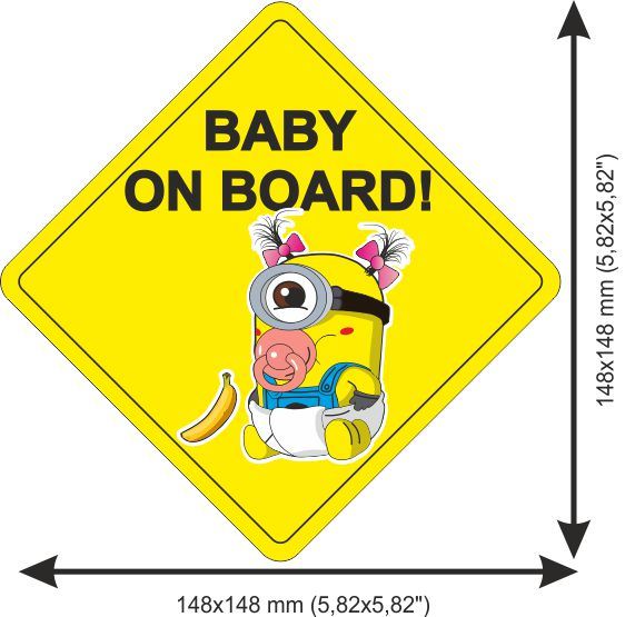 Sticker Baby on Board Minions girls Rhombus