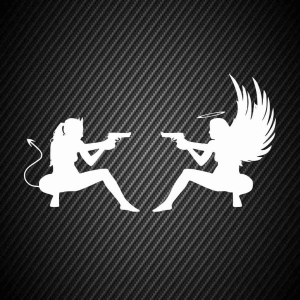 Sticker Girls angel and demon with pistols