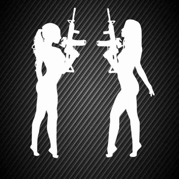 Sticker Two girls with automatic weapons
